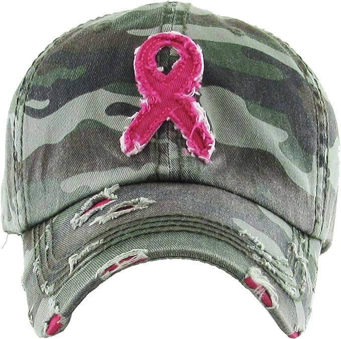Distressed Patch Hat:  Pink Ribbon (Camo)