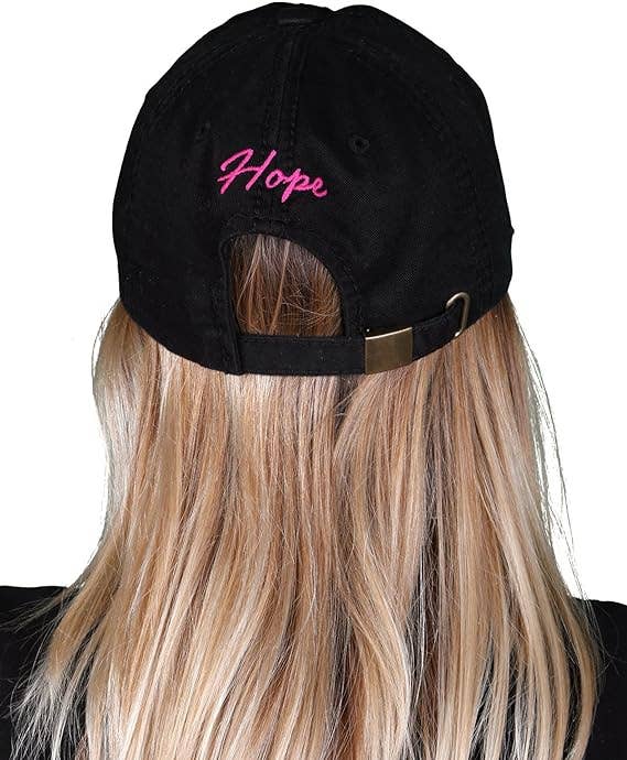 Distressed Patch Hat:  Pink Ribbon (Black)