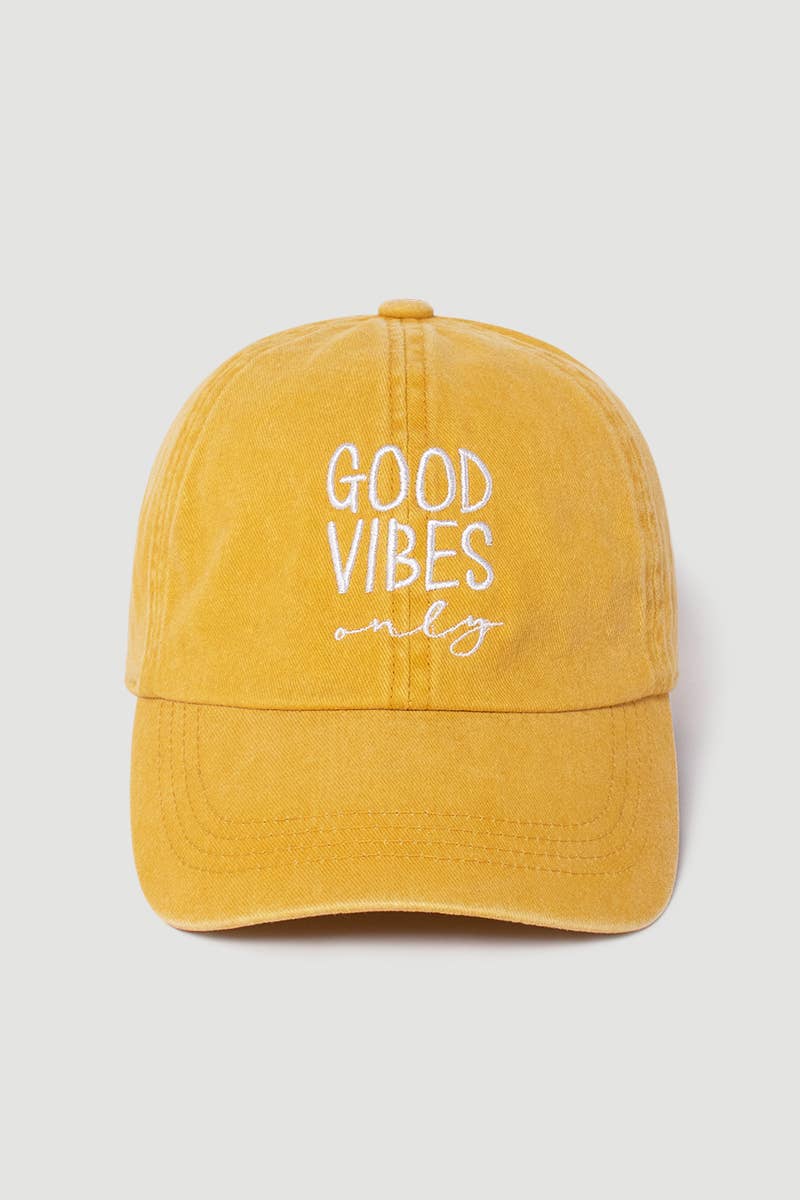Good Vibes Only Vintage Cap – Mustard Embroidered Hat