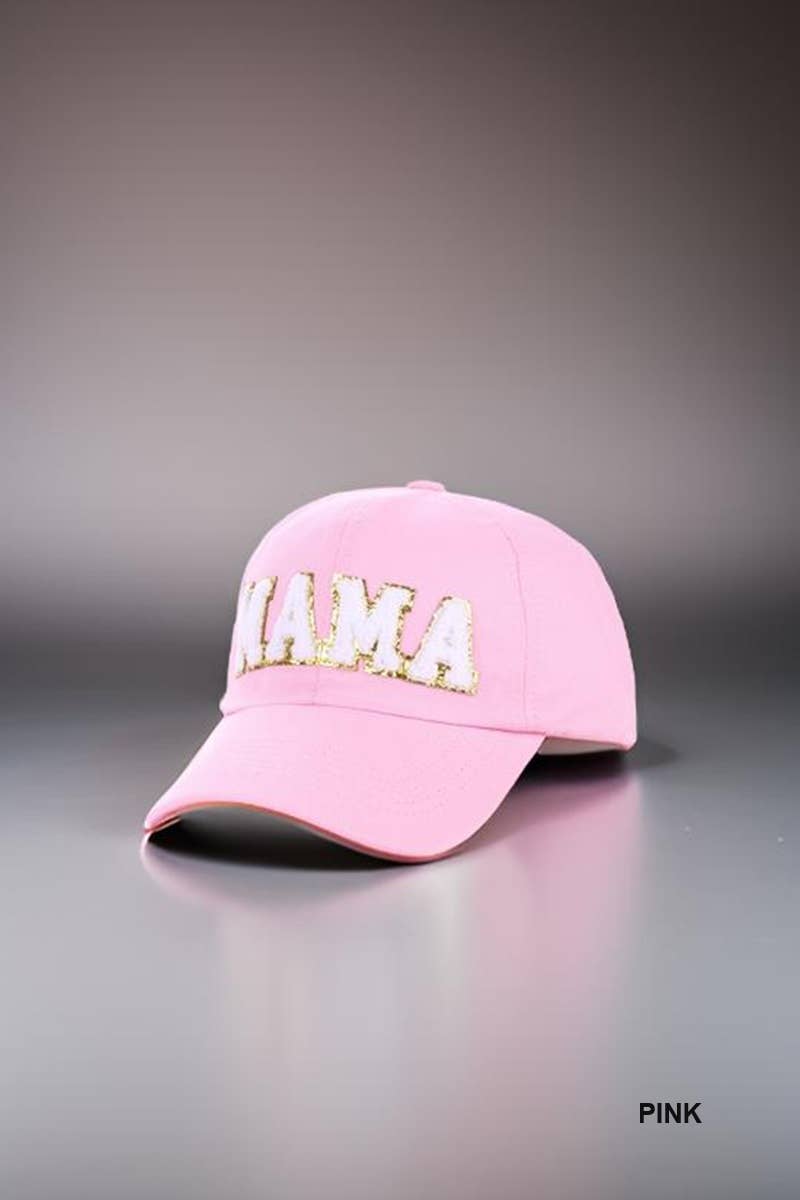 Mama Chenille Patch Cotton Baseball Cap Hat: PINK