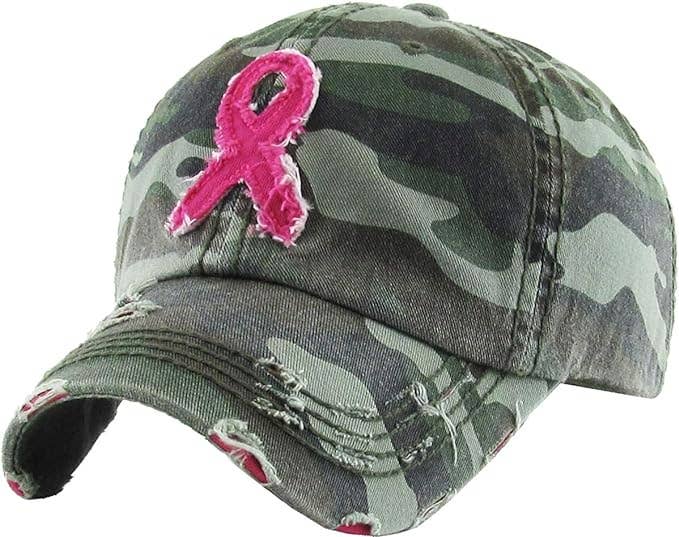 Distressed Patch Hat:  Pink Ribbon (Camo)