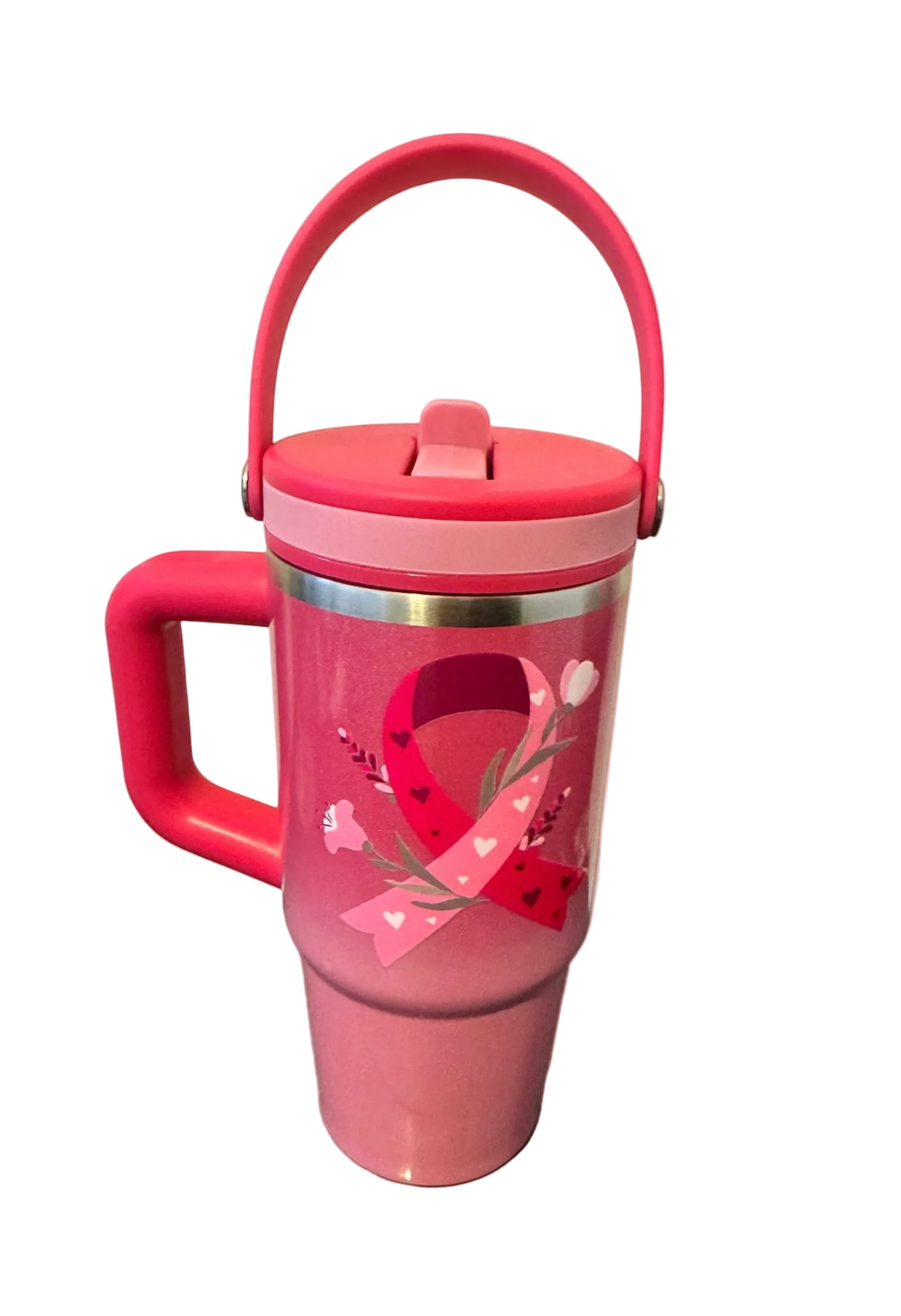 Pink Ribbon Floral Tumbler Mug – 20oz
