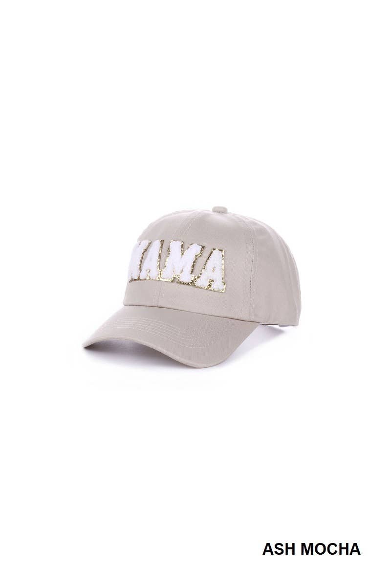 Mama Chenille Patch Cotton Baseball Cap Hat: WHITE