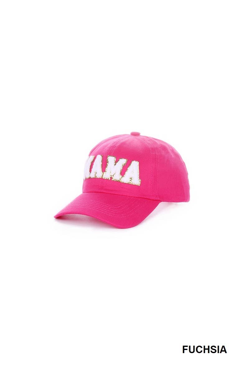 Mama Chenille Patch Cotton Baseball Cap Hat: WHITE