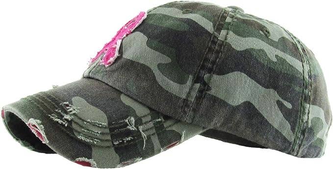 Distressed Patch Hat:  Pink Ribbon (Camo)