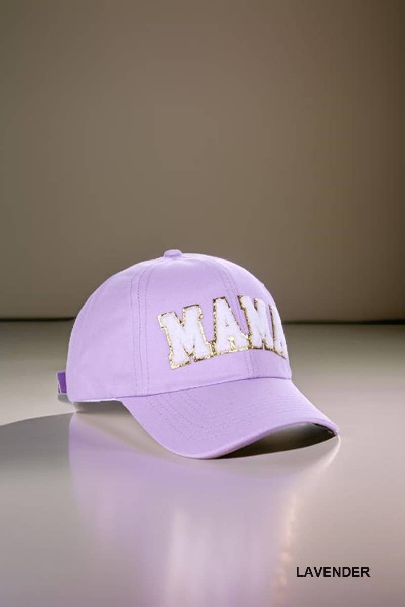 Mama Chenille Patch Cotton Baseball Cap Hat: WHITE