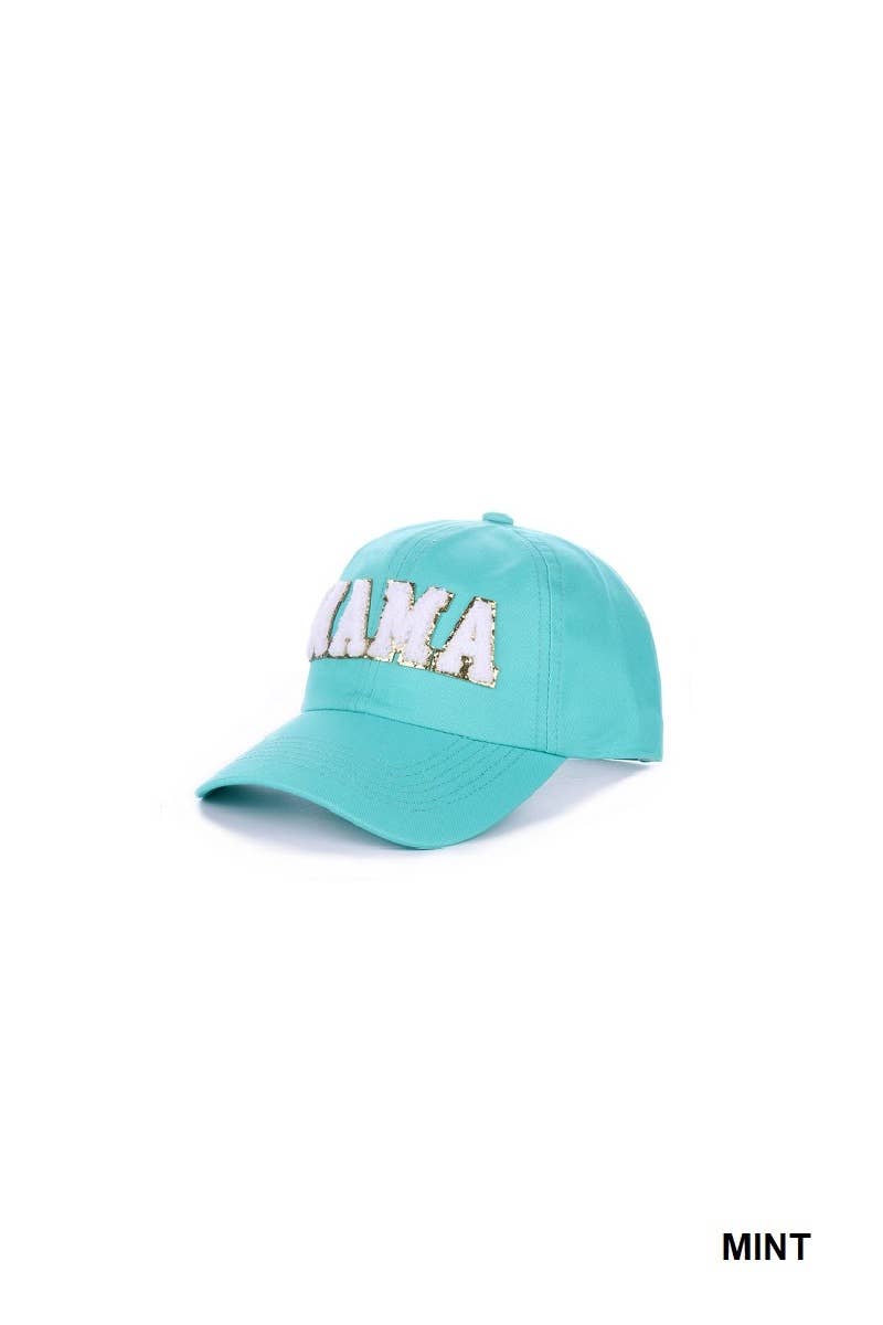 Mama Chenille Patch Cotton Baseball Cap Hat: WHITE