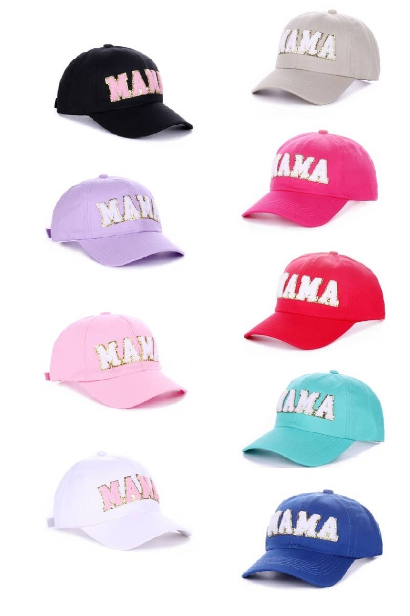 Mama Chenille Patch Cotton Baseball Cap Hat: WHITE